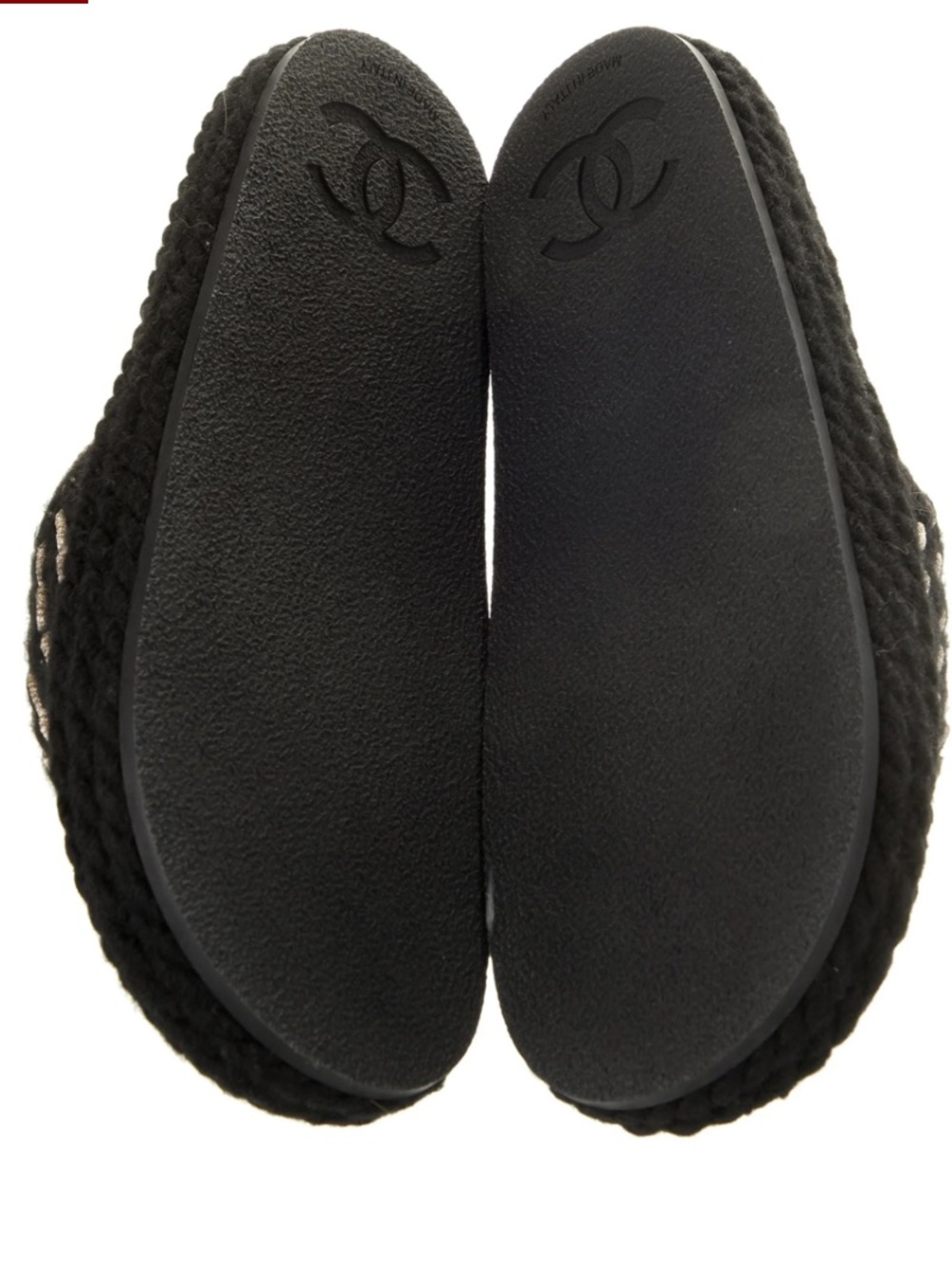 CHANEL Black & Gold Braided Flat Sandals, Knitted Wool Braided Slide Mules 37.5 - Picture 5 of 15